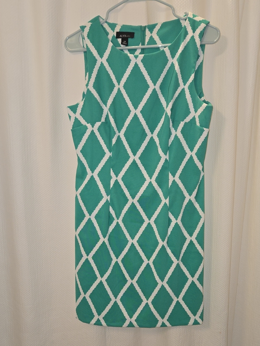 NWT Alyx Petite Teal Green & White Sleeveless Geometric Midi Dress
